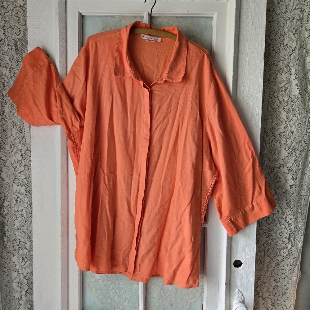 In Every Story Coral Linen Blend Button Front Blouse 4X